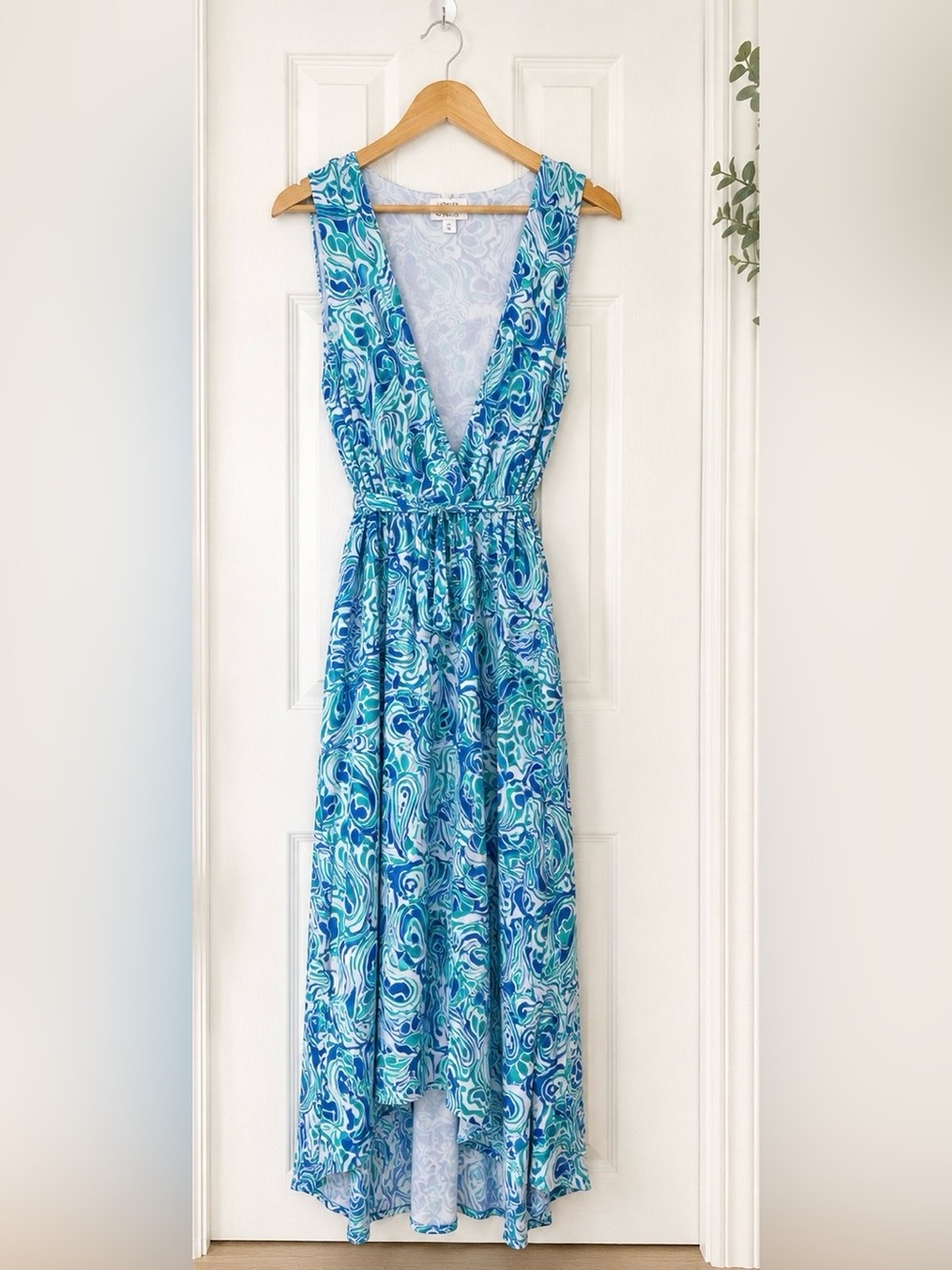 VENUS Teal & Blue Swirl High-Low Maxi Dress